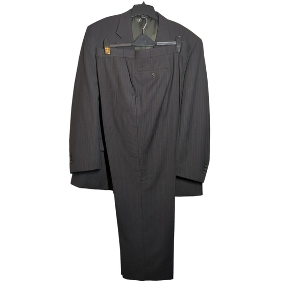 OSCAR DE LA RENTA Luxury Men's Suit Brown and Blue Stripped Size  46 Regular - Picture 3 of 17